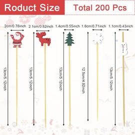 Christmas Cocktail Sticks, KITERI 200 Pcs Sandwich Cocktail Picks Canape Sticks Fruits Bamboo Toothpicks Snowflake Fruit Sticks Food Garnish Skewers for Drinks Appetizers Xmas Party Supplies Favors