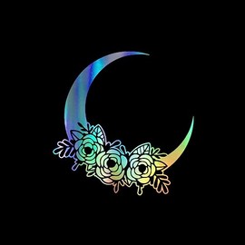 Floral Moon Sticker Vinyl Decal Notebook Car Laptop 5.5" x 5.5" (Holographic)