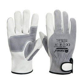 KameLo Heat Resistant Argon & TIG Welding Leather Work Safety Gloves with Secure Velcro Strap CE Certified (812-YL/WL) (White, Extra Large)
