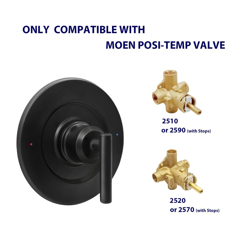 Matte Black Shower Valve Trim Kit (Valve Handle Only, Valve