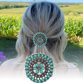 1 Pack Turquoise Flower Hair Clip Metal Hair Sticks Hair Barrettes Blue Stone Hairpin for Women Accessories