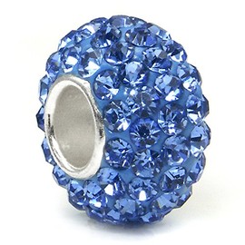 Metal Factory (1 Pc) Blue Crystal Ball Bead Sterling Silver Charm