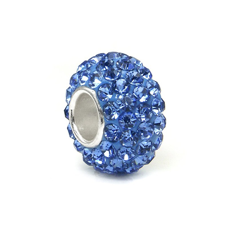 Metal Factory (1 Pc) Blue Crystal Ball Bead Sterling Silver