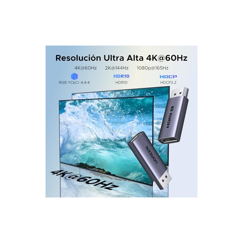 UGREEN Adaptador DisplayPort a HDMI 4K60Hz Compacto, Unidireccional, 2 Pack