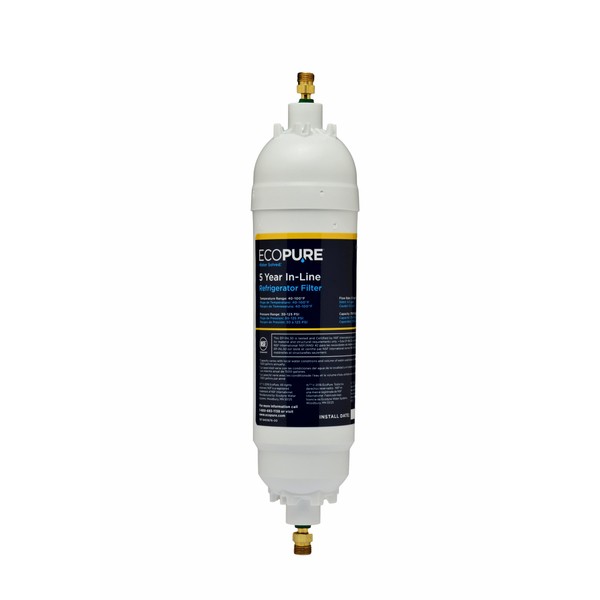 EcoPure EPINL30 5 Year in-Line Refrigerator Filter-Universal Includes Both 1/4" Compression and Push to Connect Fittings , White