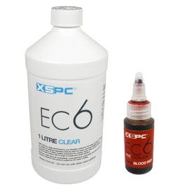 XSPC EC6 Clear Premix PC Coolant (1000mL) and ReColour Dye (30mL) Bundle, Blood Red