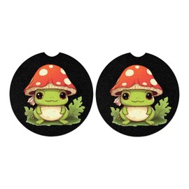 Dremagia Cute Frog Mushroom Print 2pcs Car Coasters Universal Rubber Backing Non-Slip Car Coasters for Cup Holders, Car Accessories for Women Men