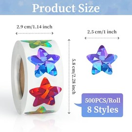500 calcomanías de estrella multicolor para recompensas de niños, calcomanías holográficas de estrella de 1 pulgada para bricolaje, manualidades, cuadro de comportamiento, planificador de estudiantes