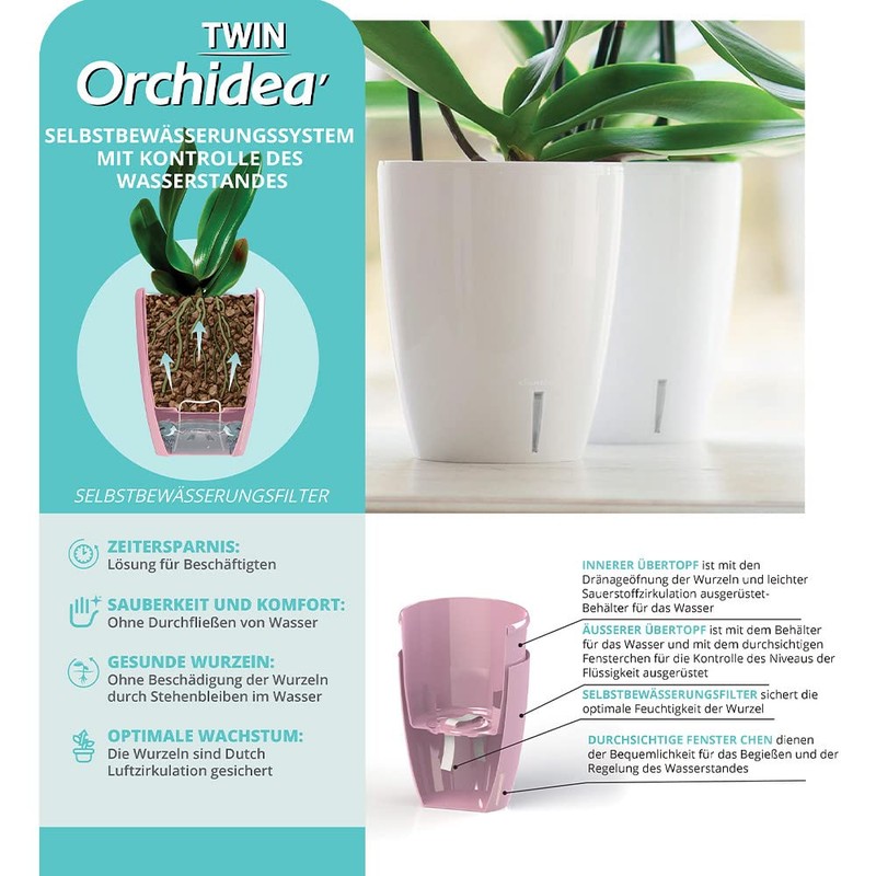 SANTINO Orchid Pot Diameter 12 cm Self-Watering Pot with Wick