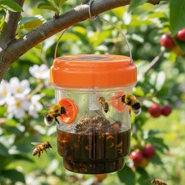 Solar Wasp Traps Hanging Yellow Jacket Trap with UV LED Light Reusable Bee Trap Catcher for Hornets Flying Insects Killer