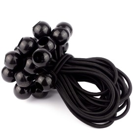 25 Bungees with Ball in Black | Expander Attachment for Tarpaulins, Banners, Trailers, Tents, Trampolines etc. | Rubber Tensioner Universal in Black