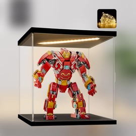Naconmlet Acrylic Display Case with LED, Transparent Action Figures Display Case with Door, Display Case Box for Collectibles and Collector's Items (15 x 15 x 15 cm)