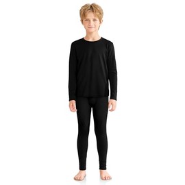 VZV Kids Thermal Underwear Set, Boys Long Underwear Set, Fleece Lined Base Layers Top and Bottom Set for Skiing, Cold Weather Black