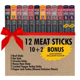 Jerky.com 12-Pack Meat Stick Variety Pack - Includes Bonus Pepper Jack Turkey Sticks - Bold Meat & Snack Sticks Sampler | High Protein, Low Carb, Keto Friendly | Turkey, Ham, Beef & Pork | Great Gift for Men, Dads & Jerky Lovers