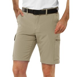 33,000ft Mens Golf Shorts Stretch Hiking Shorts UPF50+ Summer Trekking Pants Packable Outdoor Cargo Shorts with 7 Pockets Breathable Capri Shorts for Hiking, Golf, Camping, Travelling, Brown 34W*10L