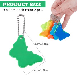 NICENEEDED 18 Pcs Safety Reflector Pendants, Butterfly Reflector Pendant Tags with Chains, Waterproof reflective Zipper Keychain Pedestrian Bag Pendant Keyrings for Backpack Bag