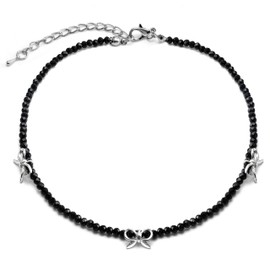 PLwelth Bow Necklace for Women Bowknot Choker Necklace Dainty Western Bow Pendant Beaded Necklaces Cute Charm Bow Accessories Necklaces Statement Jewelry Gifts for Her Birthday Party Decor, Acrylic