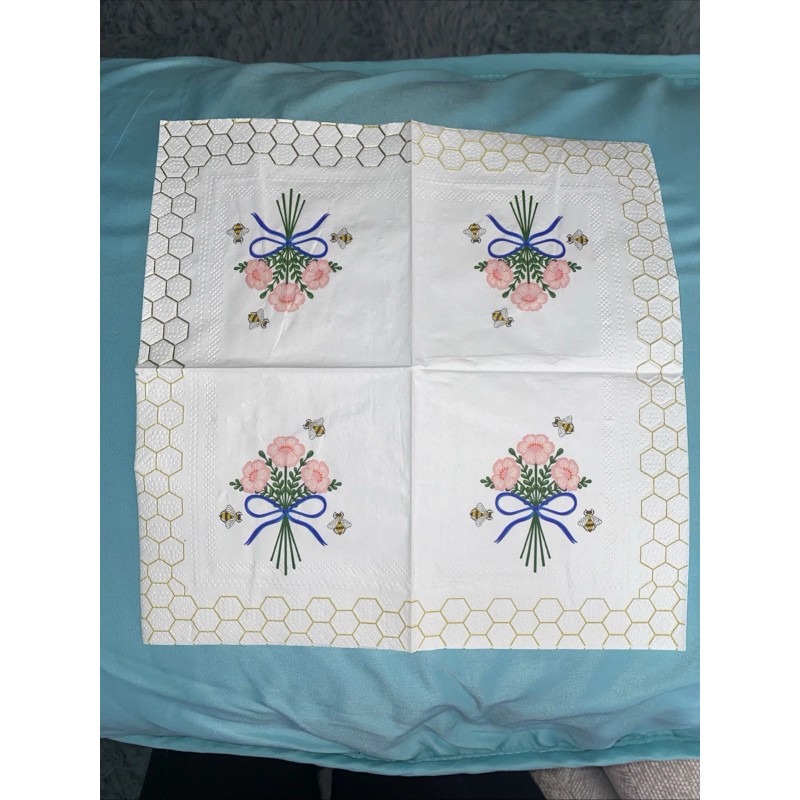 3 Shabby Chic Posey Flowers & Bees Cocktail Napkins decoupage