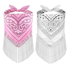 OYANIMO Disco Fringed Bandana 2 Pcs Cowgirl Bachelorette Bandanas Sparkly Rhinestone Fringe Bandanas for Women Men Western Party
