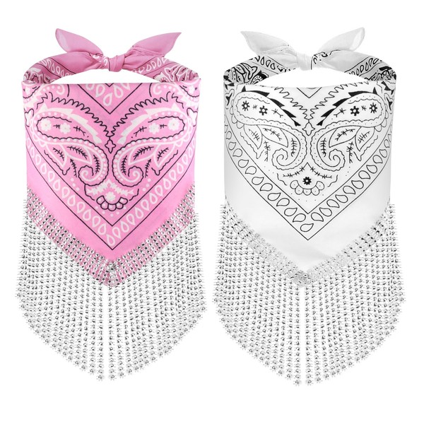 OYANIMO Disco Fringed Bandana 2 Pcs Cowgirl Bachelorette Bandanas Sparkly