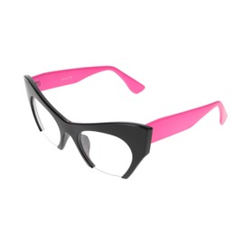 FLAWLESS EYEWEAR Cat Eye Eyeglasses Women Retro Vintage Razor Clear Lens Style Half Cut Off Frame (Black Pink)