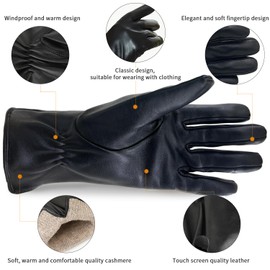 ZLUXURQ Womens Italian Soft Genuine Lambskin Leather Touchscreen Black Winter Gloves Cashmere Lined