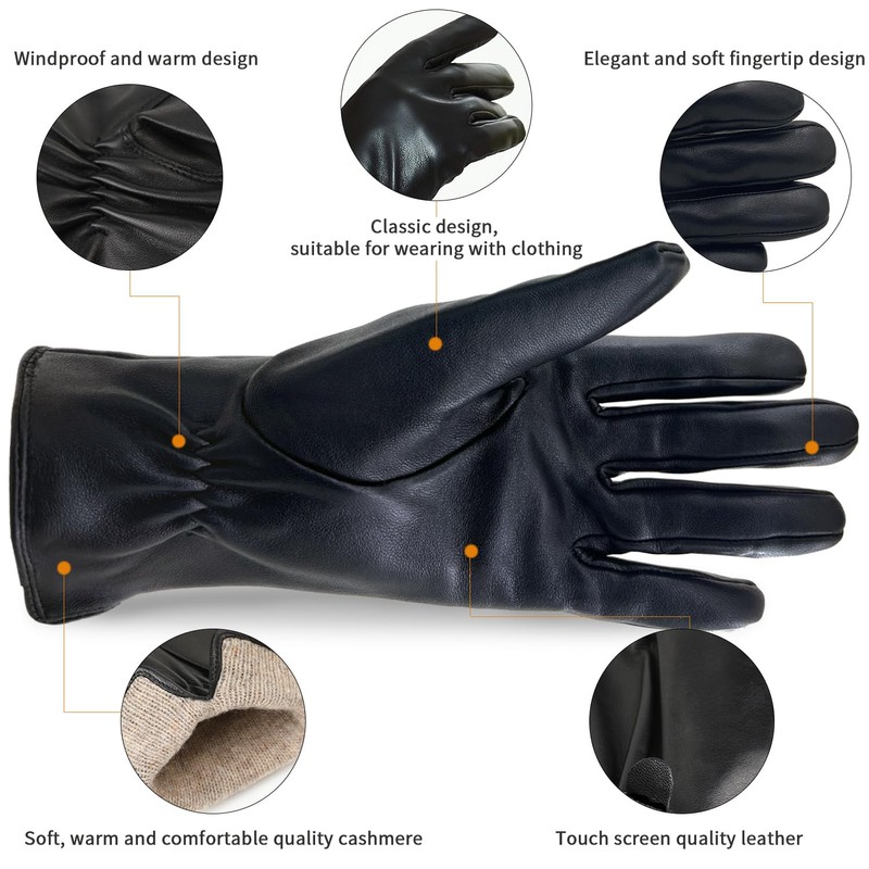 ZLUXURQ Womens Italian Soft Genuine Lambskin Leather Touchscreen Black Winter