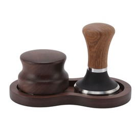 Coffee Hammer Tamping Kit Walnut Stainless Steel Tamper Distributor Set with Universal Base for Kitchen 53mm/2.1in