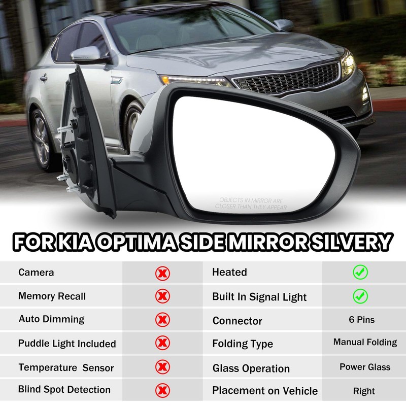 MOFOAP Passenger Side Mirror Compatible with 2014 2015 Kia Optima