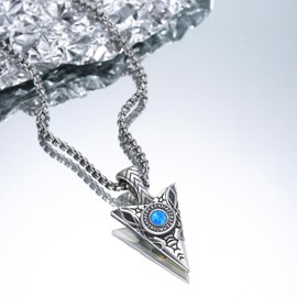 Adnix Arrowhead Necklace 925 Sterling Silver Arrow Celtic Viking Necklaces Pendant Runes Arrow Opal Necklace Celtic Jewelry for Men Women