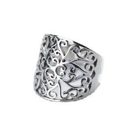 LRESJJIUJ 925 Sterling Silver Carved Ring, Bohemian Ethnic Style Hollowed Out Vintage Pattern Flower Ring Design Unique Ring Eternal Wedding Ring for Women(Size 7)