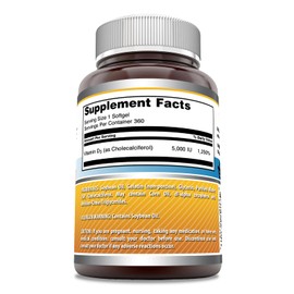 Amazing Formulas Vitamin D3 (Cholecalciferol) Supplement | 5000 IU per Serving | Softgels | Non-GMO | Gluten-Free | Made in USA (1 Pack | 360 Count)