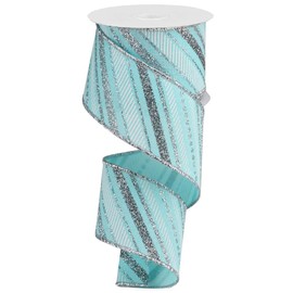 Metallic Ice Blue, Silver, White Ribbon - 2 1/2" x 10 Yards, Christmas, Glitter Wired Edge, Holiday Decor, Garland, Gift Wrapping, Wreath, Winter Tree Decoration