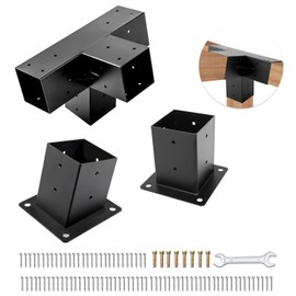 TOPTGO 3 PCS Pergola Brackets Kit,15° 4-Way Slanted Roof Pergola Bracket Set 4x4 (Actual: 3.5x3.5 in),Angle Corner Bracket with Post Base for Wooden Beams Lumber Gazebos Patio Pergola Sheds