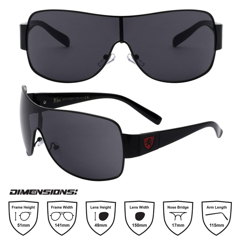Khan Gearbox - Squared Curved One Piece Shield Sunglasses (Black