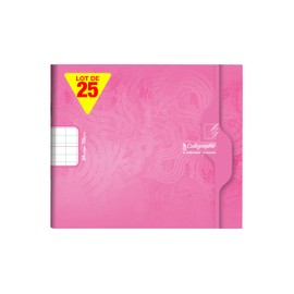 Clairefontaine 7703Cpack - Pack of 25 Exercise Books - Calligraphe Notebook, 17 x 14.7 cm, 12 Sheets, Double Line 3 mm IV, 70 g, Pink, 1 Pack