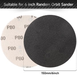 STEBRUAM Pack of 50 Sandpaper 150 mm Velcro Silicon Carbide Sanding Discs 60/80/100/120/150/180/220/240/320/400 Grit, Professional 150 mm No Hole Wet and Dry Sanding Disc