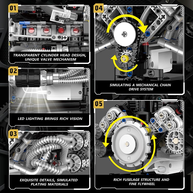 BRICXOR V8 Engine Model Kit That Works, APP Controlled Engines