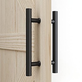 JUBEST 12" Push Pull Door Handle,Double Sided H Shape Sliding Door Handle, Heavy Duty Swing Door Handle,Flat Black