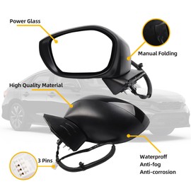 Dasbecan Driver Left Side Mirror Compatible with 2022-2025 Honda Civic With Power Glass, Manual Folding, Match to Crystal Black Pearl Replaces# HO1320350 76208T20A01 (3Pins)