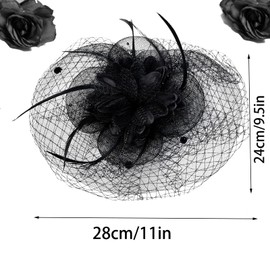 Women's Elegant Feather Hair Clip Hat, Mesh Tea Party Headband, Fascinators for Girls Tea Party Hats, Fascinator Hat for Women, Black Feather, Suitable for Jockey Club, Wedding in Party Hall (Black)