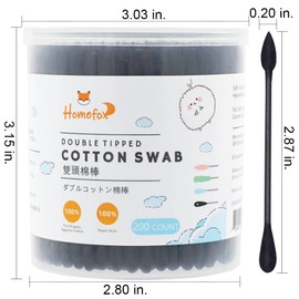 HOMEFOX Black Cotton Swabs Precision Pointed - 800 Count Organic Pointy Cotton Bud Double Side Tightly Wrapped Charcoal Cotton Tip Paper Stick Soft Gentle Lint-Free Cruelty-Free Pointy & Round (Black)