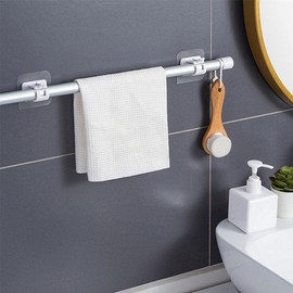 Htppzjr 2Pcs Nail-Free Adjustable Curtain Rod Brackets No Drilling Clamp Hooks Rod Bracket Holders Glue Wall Curtain Fixed Clip Hanging Rack Hook Hangers for Bathroom Kitchen