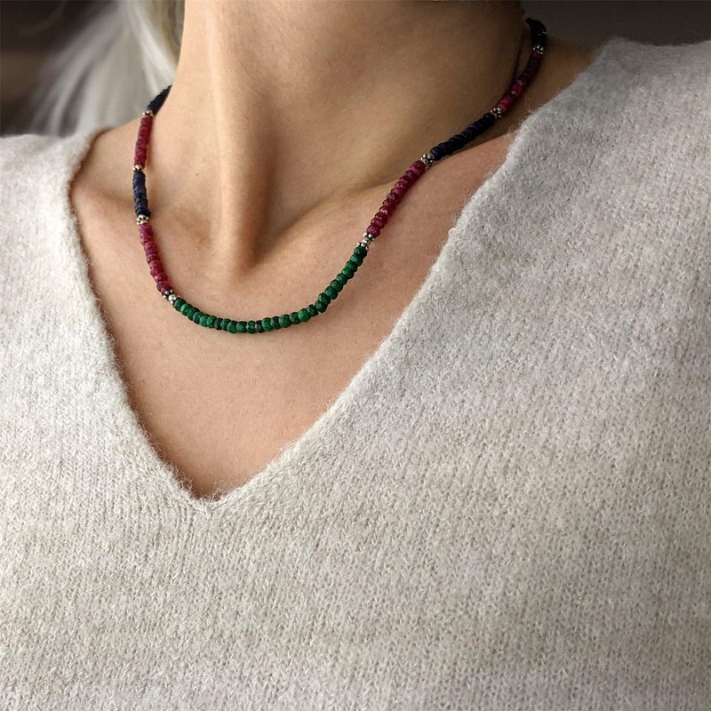 Silverly Women's 925 Sterling Silver Ruby Emerald Sapphire Pearl 45