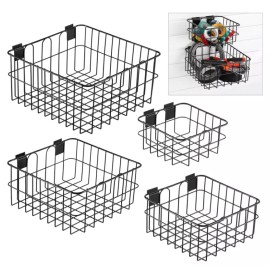 Vesici 4 PACK! Assorted Heavy Duty Slatwall Baskets, Black Vinyl Coated Steel Storage