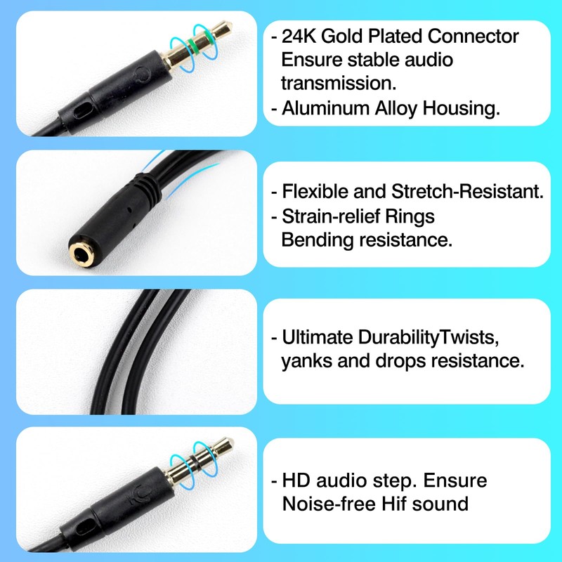 Enhanced Headphone Splitter for PC – 3.5mm Female to Dual