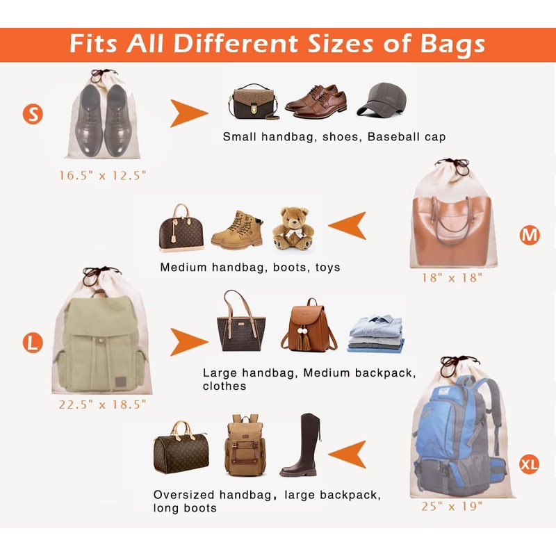 MISSLO Set of 3 Cotton Breathable Dust-proof Drawstring Storage Pouch