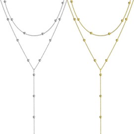 KHDULQ Lariat Long Y-Chain Women's Necklace Stainless Steel in Gold Silver, Long Chain Women's Jewellery for Women Fine Chain Waterproof Adjustable with Jewellery Box, Metal, none