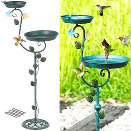 Aifeorzo Bird Bath for Outside, 43" Tall Bird Baths and Feeders for Outdoors, Cast Iron Bird Bath and Feeder Combo, Metal Heavy Duty Birdbath Pedestal, Floral Decorative Birdbaths for Outdoor Garden