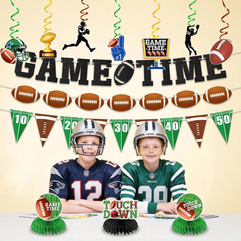 20Pcs Football Party Decorations - Banner, Hanging Swirl, Honeycomb